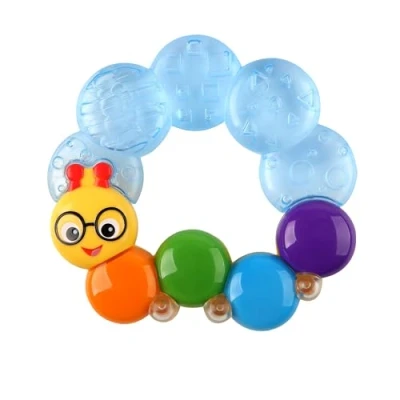 Image of Baby Einstein, Teether pillar Rattle and Chill Teething Aid Toy, Soothing relief, Multisensory Stimulation, Massages Sore Gums, Easy to Hold, Water filled, Ages 3 months +