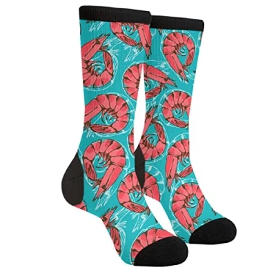 Image of XVBCDFG Shrimp Red Blue Socks Men Women Funny Crazy Novelty Crew Tube Socks, Casual Athletic Sport Dress