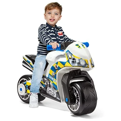 Image of Molto motor cross ride on bike, from 18 months onwards, off road, high tech toy decoration and desigfn, does not come the ground. Sporty unique design (Multicoloured Police White)