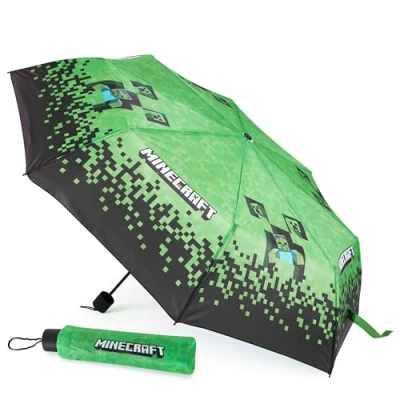 Image of Minecraft Telescopic Umbrella Folding Lightweight for Travel School (Black/Green)