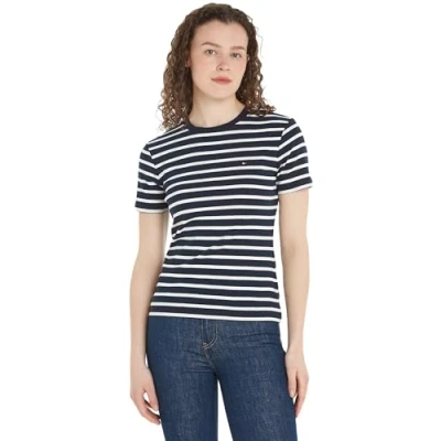 Image of Tommy Hilfiger Women New Slim Cody C Nk Ss S/S Knit Tops, Blue, XXS