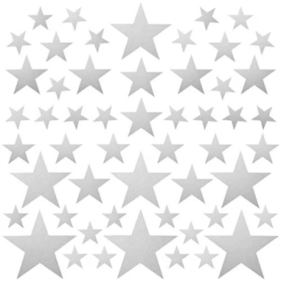 Image of PREMYO Set of 54 Star Wall Stickers Kids Nursery Decor Easy to Apply Decals for Bedrooms Girls Boys Silver