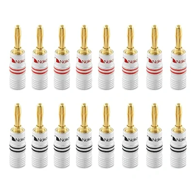 Image of Nakamichi Excel Series 24k Gold Plated Banana Plug 12 AWG 18 Gauge Size 4mm for Speakers Amplifier Hi Fi AV Receiver Stereo Home Theatre Audio Wire Cable Screw Connector 16 Pcs (8 Pairs)