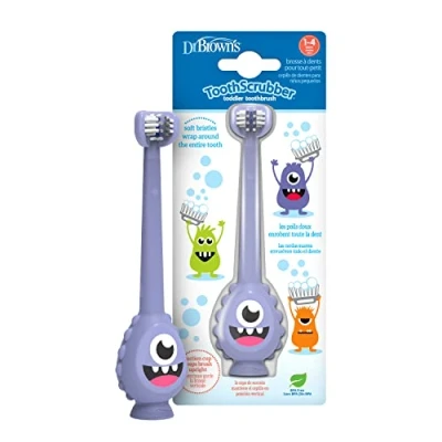 Image of Dr. Brown&#039;s ToothScrubber Toothbrush, Three Sided Toddler Training Toothbrush for Ages 1 4 Years with Suction Cup Base and Color Changing Bristles