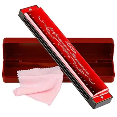 Image of Harmonica Harp Harmoc Armonica 24 Hole Mouth Organ Professional Key of C Polyphony Diatonic with Case for Blues Folk Jazz Pop Music Instrument