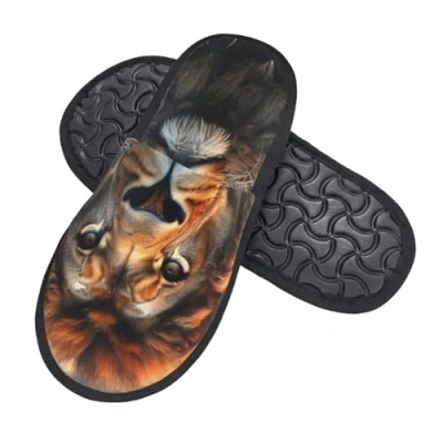 Image of HerfsT Scifi Lion Print Furry Slippers For Women Men Fluffy Memory Foam Winter Plush House M
