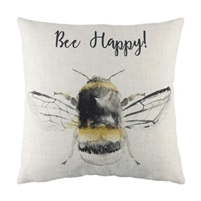 Image of Evans Lichfield Bee Happy Watercolour Printed Feather Filled Cushion White One Size