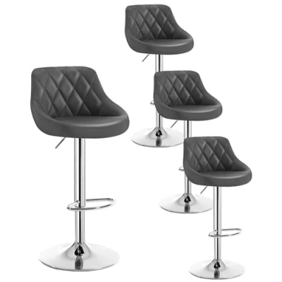 Image of WOLTU Bar Stools Grey Chairs Breakfast Dining for Kitchen Island Counter Set of 4 pcs Leatherette Exterior/Adjustable Swivel Gas Lift/Steel Footrest &amp; Base