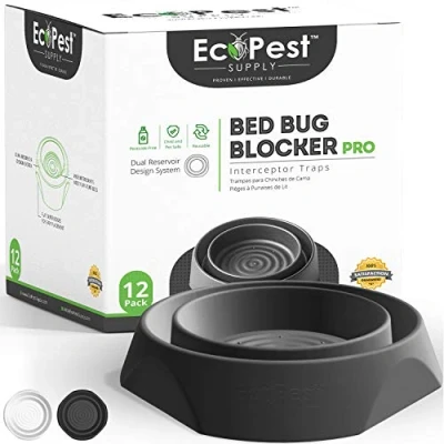 Image of Bed Bug Interceptors 12 Pack Blocker (Pro) Interceptor Traps (Black) Eco Friendly Insect Trap for Legs No Chemicals or Pesticides Monitor, Detector, and Bugs