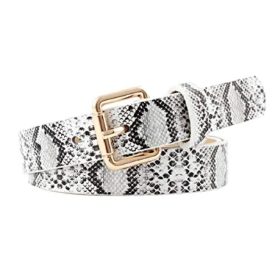 Image of Women&#039;S Skinny Belts Snakeskin Embossed PU Leather Dress Waist Belt With Buckle