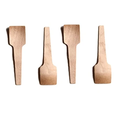 Image of 70mm Mini Wooden Ice Cream Spoons, Scoops/Spades Pack of 100 Eco Friendly, Recyclable and Biodegradable Birch Wood Small Sorbet Spoons