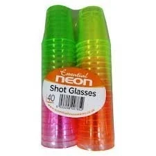 Image of Partyrama 2 x NEW 40 COLOURFUL NEON DISPOSABLE PLASTIC SHOT CUPS GLASSES PARTY GREEN PINK ETC