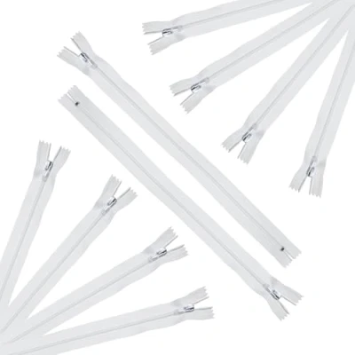 Image of Trimz 60cm ( 23inch) White one Way end Stop Zip with 4mm Teeth 10 Pcs, Polyester, 60 cm