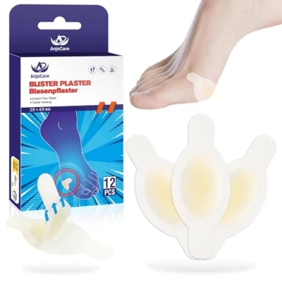 Image of AnjoCare Blister Plaster for Feet, 12pcs Invisible Hydrocolloid Gel Bandages, Waterproof Patches Toes, Heel Prevention &amp; Recovery