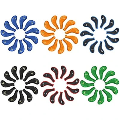 Image of Big Teeth Golf Iron Head Covers Long Neck Protector 11Pcs/set (3 9.P.A.S.L) Zipper Closure Mulit Colors Fit for Titleist, Callaway, Ping, Taylormade, Cobra (black)