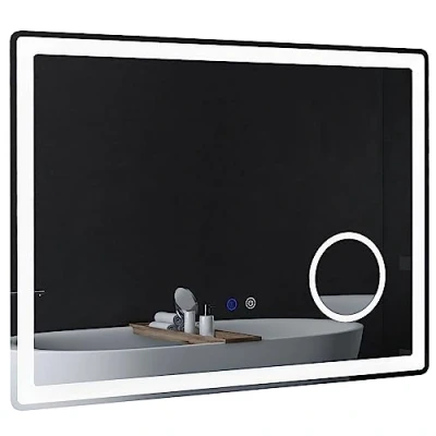 Image of kleankin LED Bathroom Mirror with Lights Dimming Lighted Vanity 3 Colour Front and Backlit Smart Touch, 80x60cm