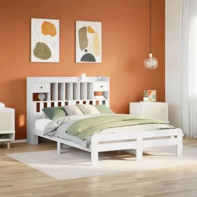 Image of vidaXL Bookcase Bed without Mattress White 160x200 cm Solid Wood Pine