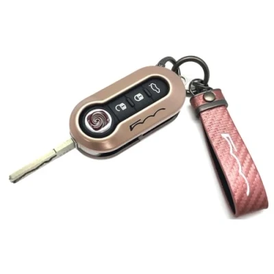 Image of Nordecco Glossy Key Fob Case Compatible with Fiat 500C 500 500L Abarth Grande Punto Brava Panda Stilo Linea (Rose Ring, Rose Gold Case)