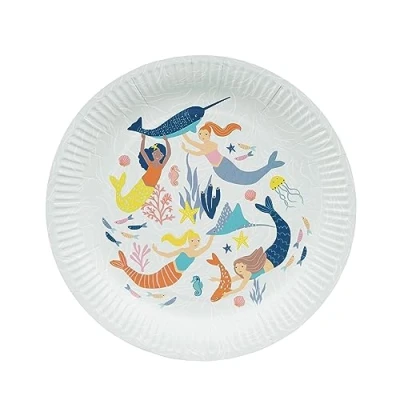Image of Talking Tables Mermaid Disposable Paper Plates Strong, Recyclable &amp; Eco Friendly Kids Birthday Party Tableware Decorations Under The Sea Themed Celebrations or Baby Shower 8 Pack, WAVESPLATE