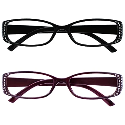 Image of The Reading Glasses Company Black &amp; Purple Diamonte Style Readers Value 2 Pack Womens Ladies RR93 15 +2.50