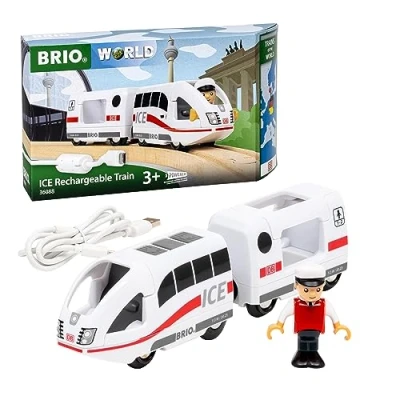 Image of BRIO World Battery Powered Rechargeable ICE German Toy Train Engine for Kids Age 3 Years Up Railway Accessories
