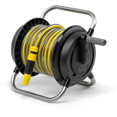 Image of Kärcher Hose Carrier HR 2.10 Set: Complete Set for Comfortable Watering, 10 m Garden Hose, Couplings, Tap Adapter and Syringe, Black