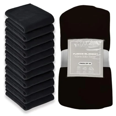 Image of Dreamscene Wholesale 10 x Plain Fleece Blanket Bulk Warm Sofa Throw Over Joblot 120 150cm, Black