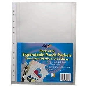 Image of Shopping Sky 5 A4 Expandable Punched Pockets Extra Strong Plastic Clear File Document Wallet