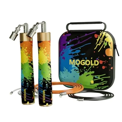 Image of Mogold Weighted jump Rope for Men Women Fitness Length Adjustable 9.8Ft 1/5lb 1/4lb 1/2lb Heavy ropes Dual Ball Bearing Design Ergonomics 25mm jumping workout Weight Loss