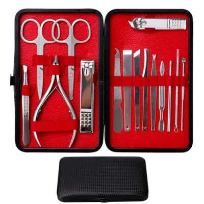Image of Nail Clipper Set Men Women Professional Stainless Steel Manicure Pedicure 16 Pcs Toe Finger Clippers Kit with Portable Travel Case Personal Care Grooming for Husband Family