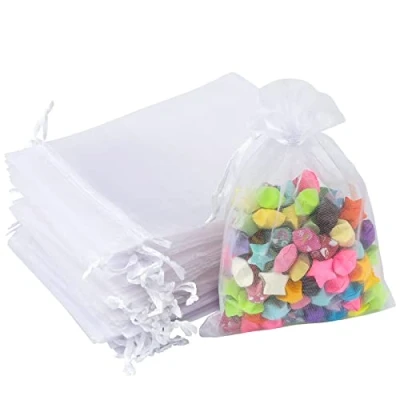 Image of G2PLUS White Organza Gift Pouches, 10x15 CM Medium Favour Bags, 100 PCS Wedding Jewelry Clear Mesh Pouches Perfect for Wedding, Christmas, Birthday, Anniversary