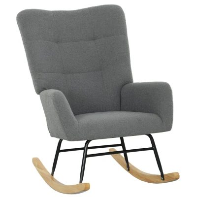 Image of HOMCOM Rocking Chair, Teddy Upholstered Accent Modern Armchair with Wide Backrest and Rubberwood Base for Living Room, Bedroom, Grey
