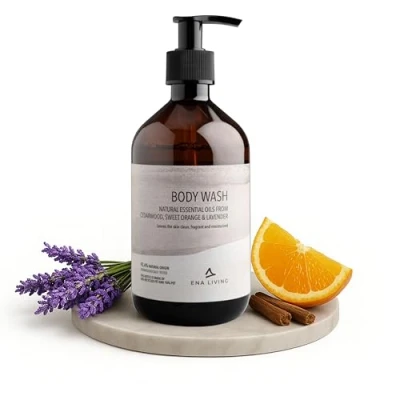 Image of ENA Living Cedar Scented Body Wash 500ml for All Skin Types Fragranced with Sweet Orange, Lavender and Oils Dermatologically Tested Sensitive Shower Gel