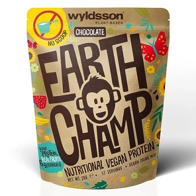 Image of Vegan Protein Powder (No Scoop Included) 2kg EarthChamp by Wyldsson Plant Based Chocolate Shake, Dairy Free, Gluten Lactose Free Protien (Chocolate)
