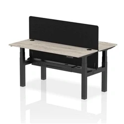 Image of Air B2B 1600x600mm Adjustable 2P Bench Desk CP Grey Oak/Black + Screen