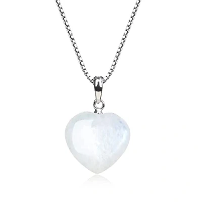 Image of COAI 925 Sterling Silver Stone Birthstone Moonstone Heart Pendant Necklace