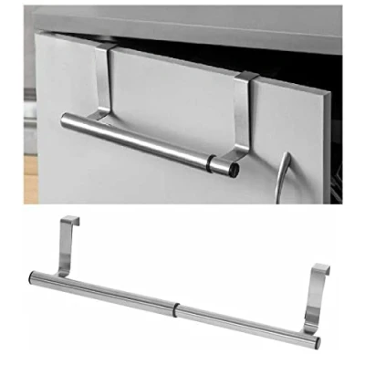 Image of MantraRaj Extendable Over Cabinet Towel Rack Rail Holder Bar Door for Cupboard Drawer Anti Slip Scratch Protecting Stainless Steel
