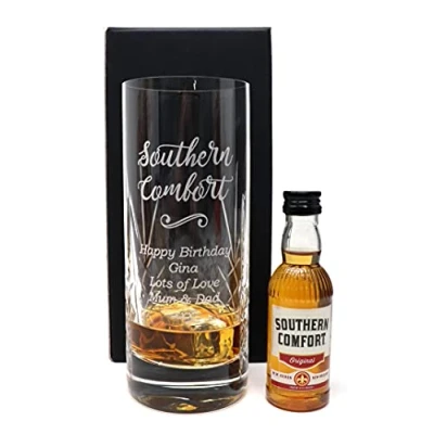 Image of Personalised Crystal Highball &amp; Miniature Southern Comfort Design (Cardboard Gift Box)