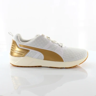 Image of Puma Ignite XT v2 Gold Low Lace Up Womens Trainers Running Shoes 188987 01 White Textile Size UK 3.5