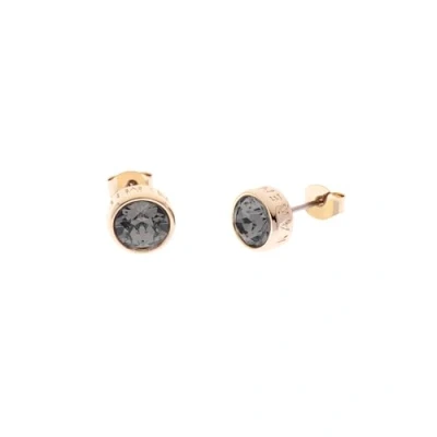 Image of Karen Millen Logo Stud Earrings For Women (Gold/Black Crystal)