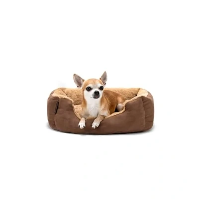 Image of dog bed pillow basket with reversible cushion colour beige/brown size S