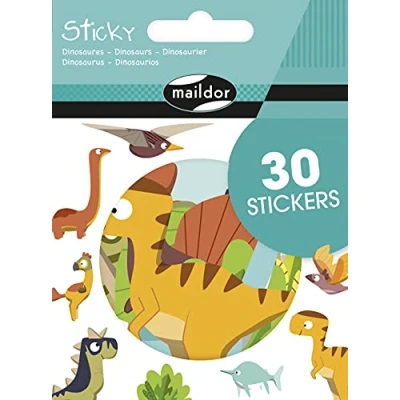 Image of Maildor Ref AE180C Sticky Large Stickers Pack (30 Included) Prehistoric Dinosaur Designs 7.5 x 7.5cm, Individually Backed, Easy to Peel Backing