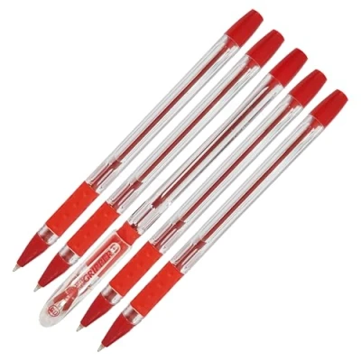 Image of Gripper Ballpoint Pens, RED, Fine Point (0.5mm), Pack of 5, Elasto Soft Grip, Smooth Writing, Perfect for School Office Home Use, iZOFAX Black Ball Pen