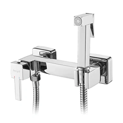 Image of Ibergrif M22021 Wall Bidet Mixer Shower Set, Square Hot and Cold Tap with Shattaf Sprayer, Chrome