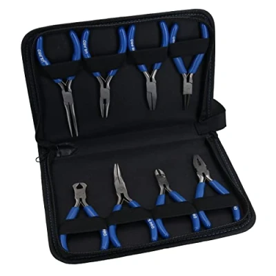 Image of Mini Plier Set Craft Jewellery Making Cutters Long Nose Circlips Engineers 8pc
