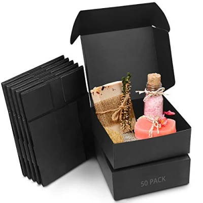 Image of Kurtzy Black Kraft Gift Boxes (50 Pack) Box Measures 12 x 5cm (4.72 4.72 1.96 inches) Easy Assemble Square Presentation Favour Present Parties, Birthdays, Weddings, Holidays