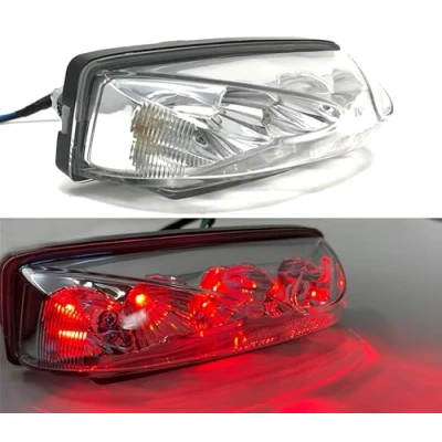 Image of Alchemy Parts Motorbike Stop Taillight LED Brake Running Light Clear Lens 12 Volt to Fit Sports Adventure Bike Custom Chop Back End Flush Mount Tail Tidy Easy