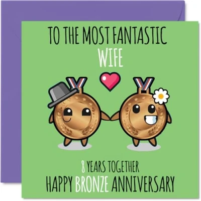 Image of Cute Bronze Anniversary Card for Wife 8 Years Together Happy 8th Wedding Cards from Husband, 145mm x Greeting Eighth Anniversaries