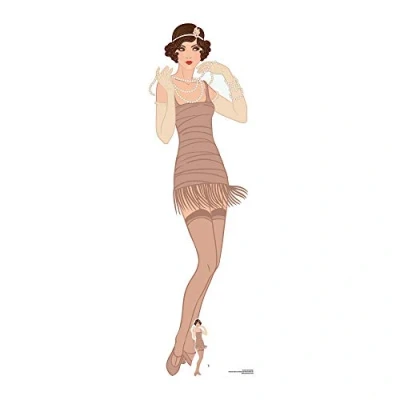 Image of Star Cutouts Ltd Gatsby 1920s Beige Flapper Girl Cardboard Cut Out, Multi Colour, 177 x 58 cm