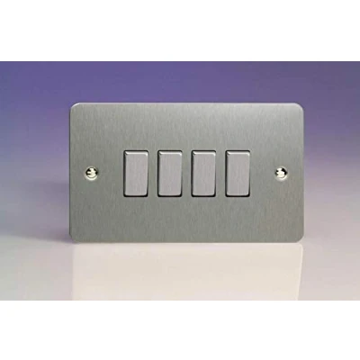 Image of Varilight XFS9D 4 Gang 10A 1 Or 2 Way Rocker Switch In Brushed Steel